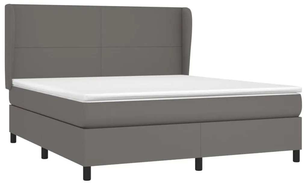 Κρεβάτι Boxspring με Στρώμα Γκρι 160x200εκ. από Συνθετικό Δέρμα - Γκρι