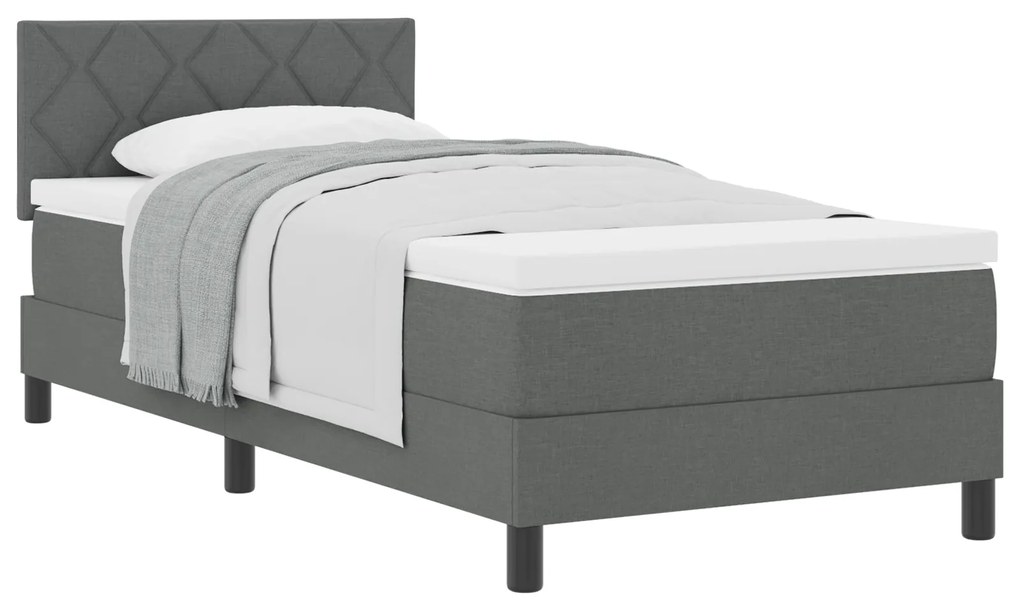 vidaXL Κρεβάτι Box Spring με Στρώμα Σκούρο Γκρι 90x200 εκ. Ύφασμα
