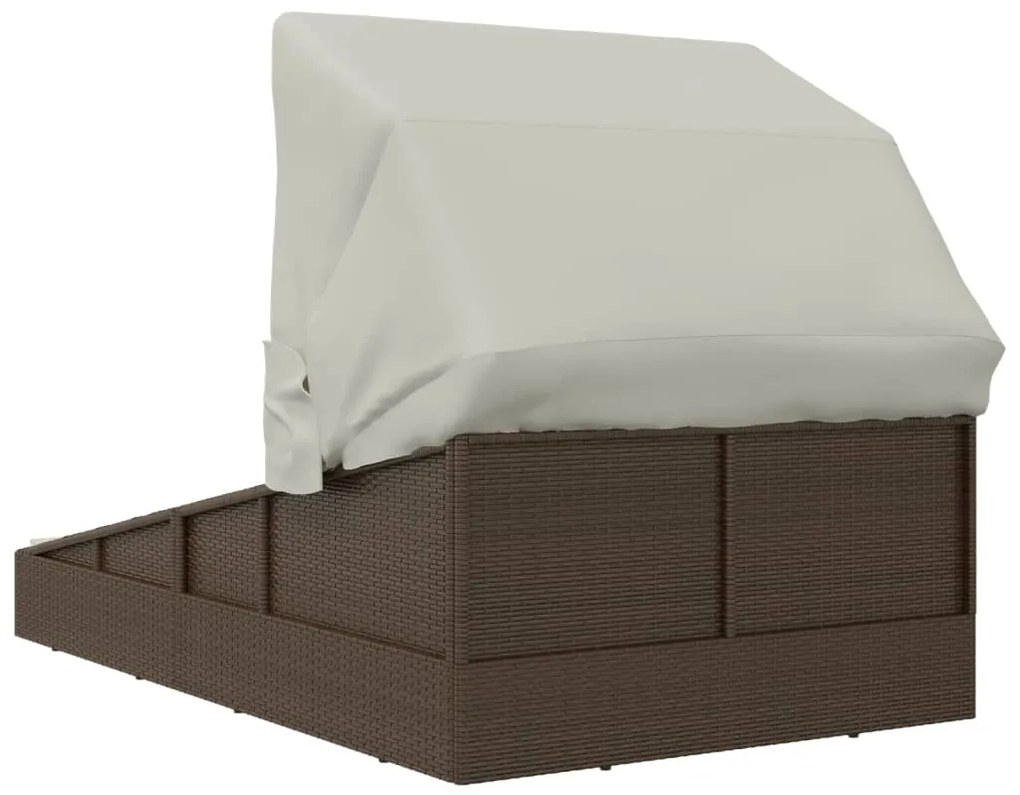 vidaXL Ξαπλώστρα με Πτυσσόμενη Οροφή Καφέ 200x114x128 εκ. Συνθ. Ρατάν