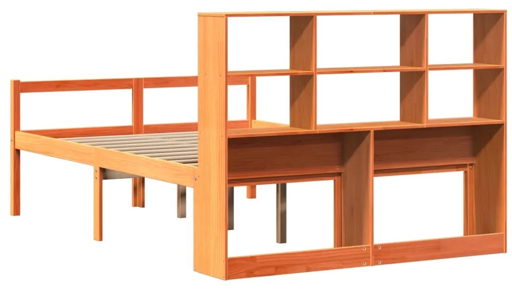 vidaXL Κρεβάτι Βιβλιοθήκη Χωρίς Στρώμα Καφέ 120x200 εκ Μασίφ Πεύκο