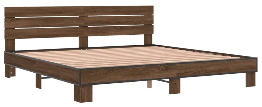 vidaXL Πλαίσιο Κρεβατιού Καφέ Δρυς 180x200 εκ. Επεξ. Ξύλο &amp; Μέταλλο