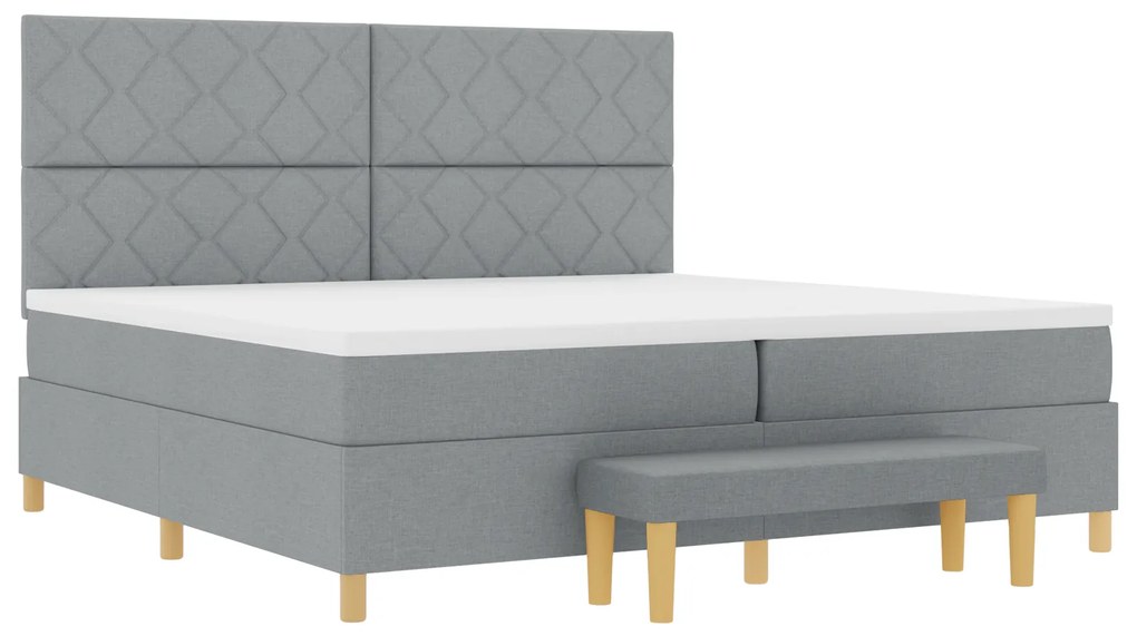 vidaXL Κρεβάτι Box Spring με Στρώμα & Μπάγκα Ανοιχτό Γκρι 200x200 εκ. Ύφασμα