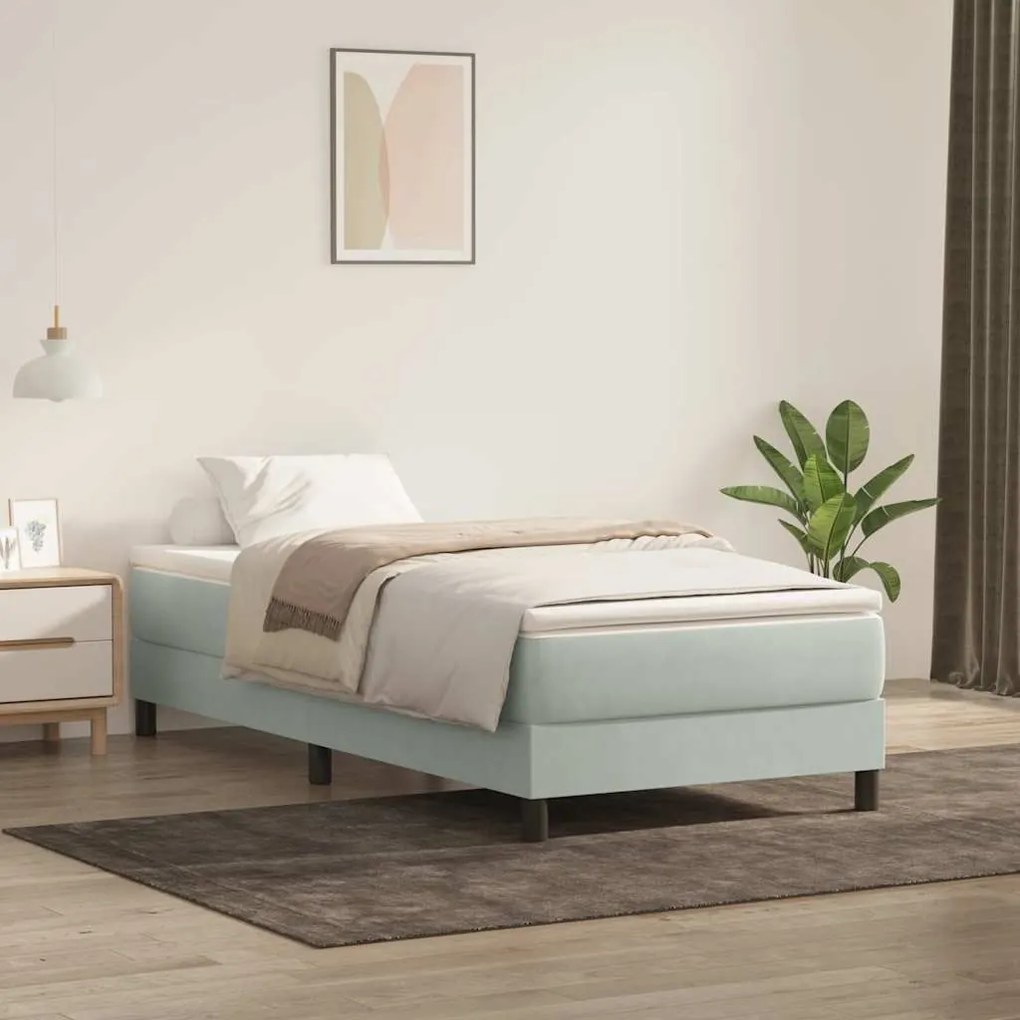 Box Spring κρεβάτι με στρώμα ανοιχτό γκρι 90x220 εκ. Βελούδινο - Γκρι