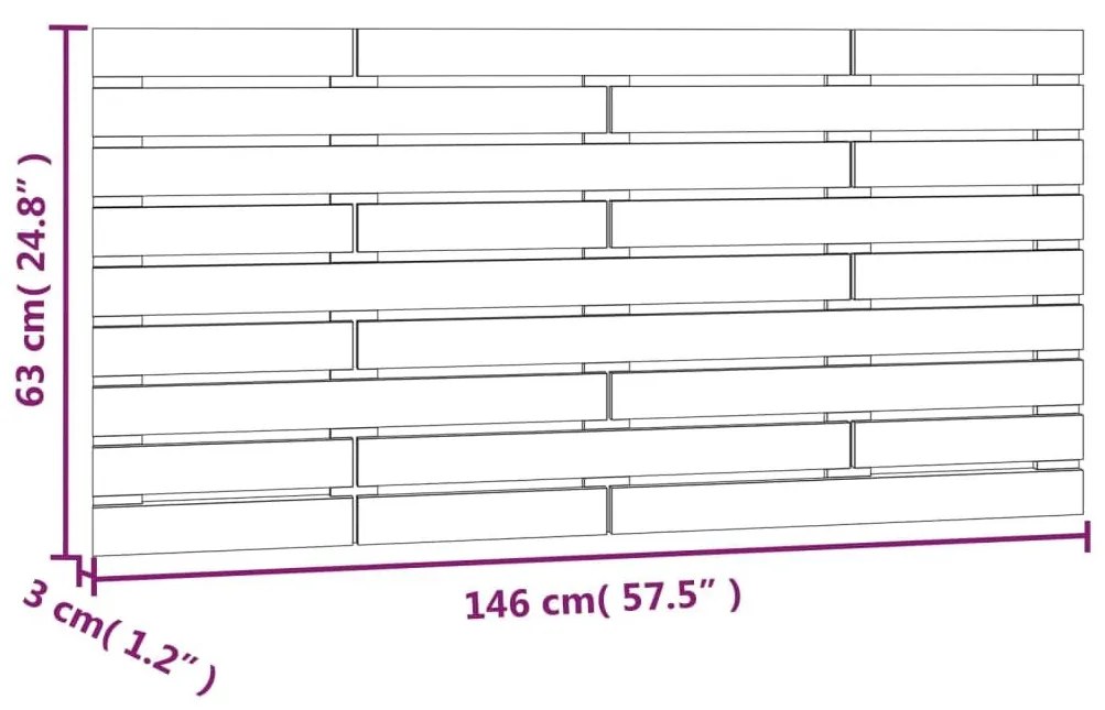 Κεφαλάρι Τοίχου Μαύρο 146x3x63 εκ. από Μασίφ Ξύλο Πεύκου - Μαύρο