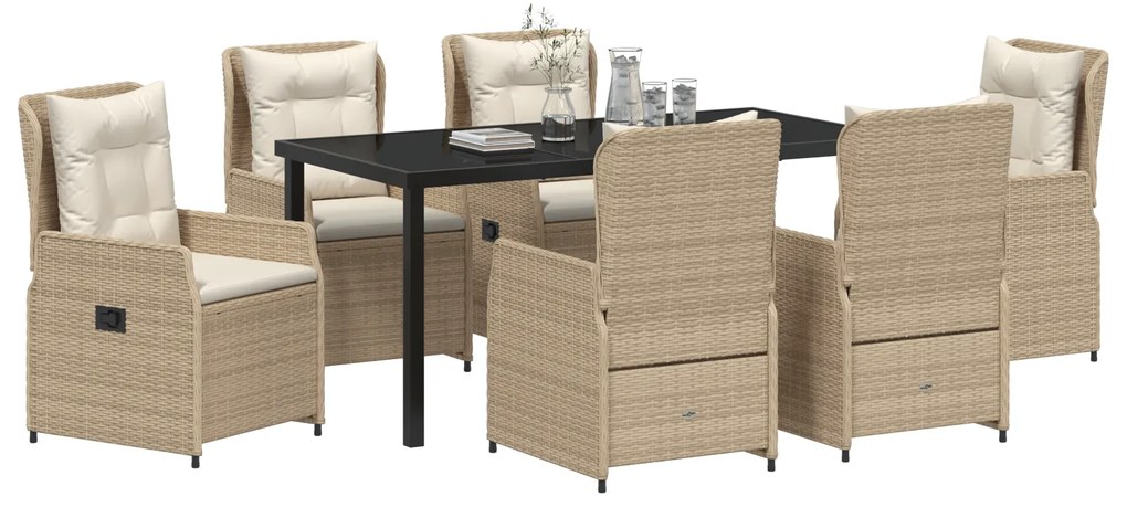 vidaXL Σέτ φαγητού για κήπο 7 pcs Μπεζ συνθετικό ρατάν