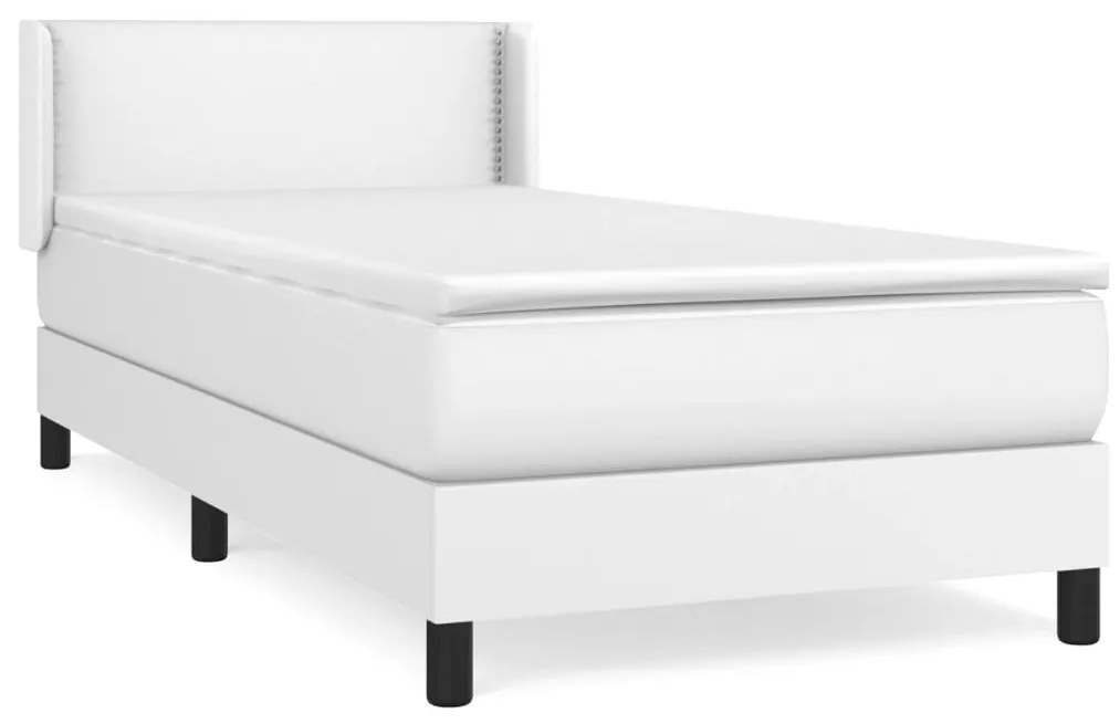 vidaXL Κρεβάτι Boxspring με Στρώμα Λευκό 90x190εκ. από Συνθετικό Δέρμα