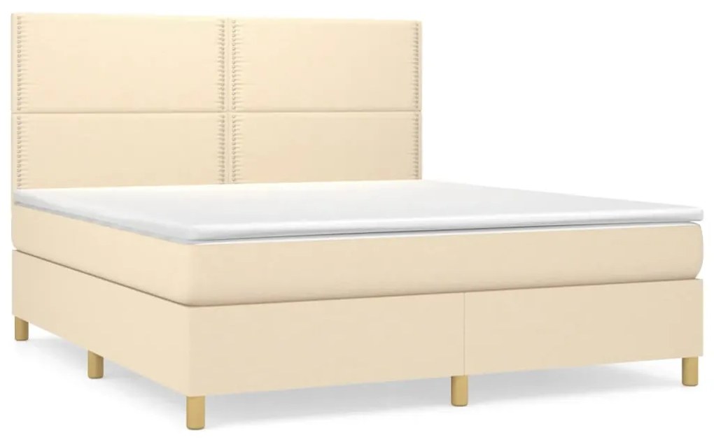 Κρεβάτι Boxspring με Στρώμα Κρεμ 180x200 εκ. Υφασμάτινο - Κρεμ