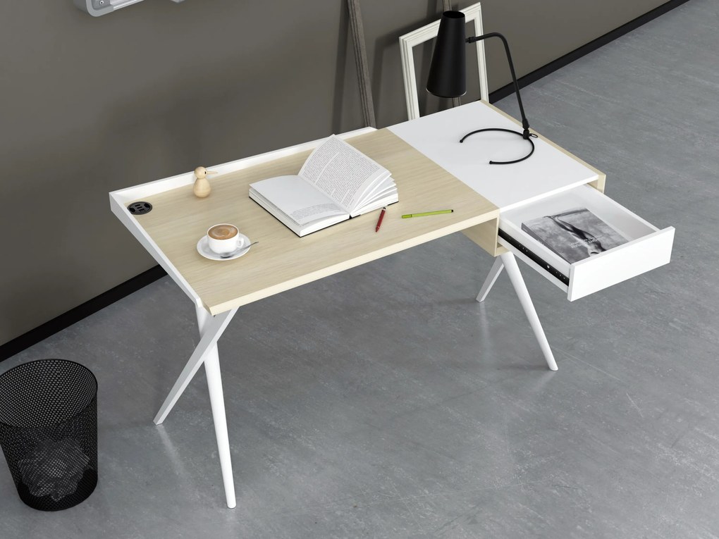 Γραφείο εργασίας σε χρώμα λευκό-δρυς 125x60x79