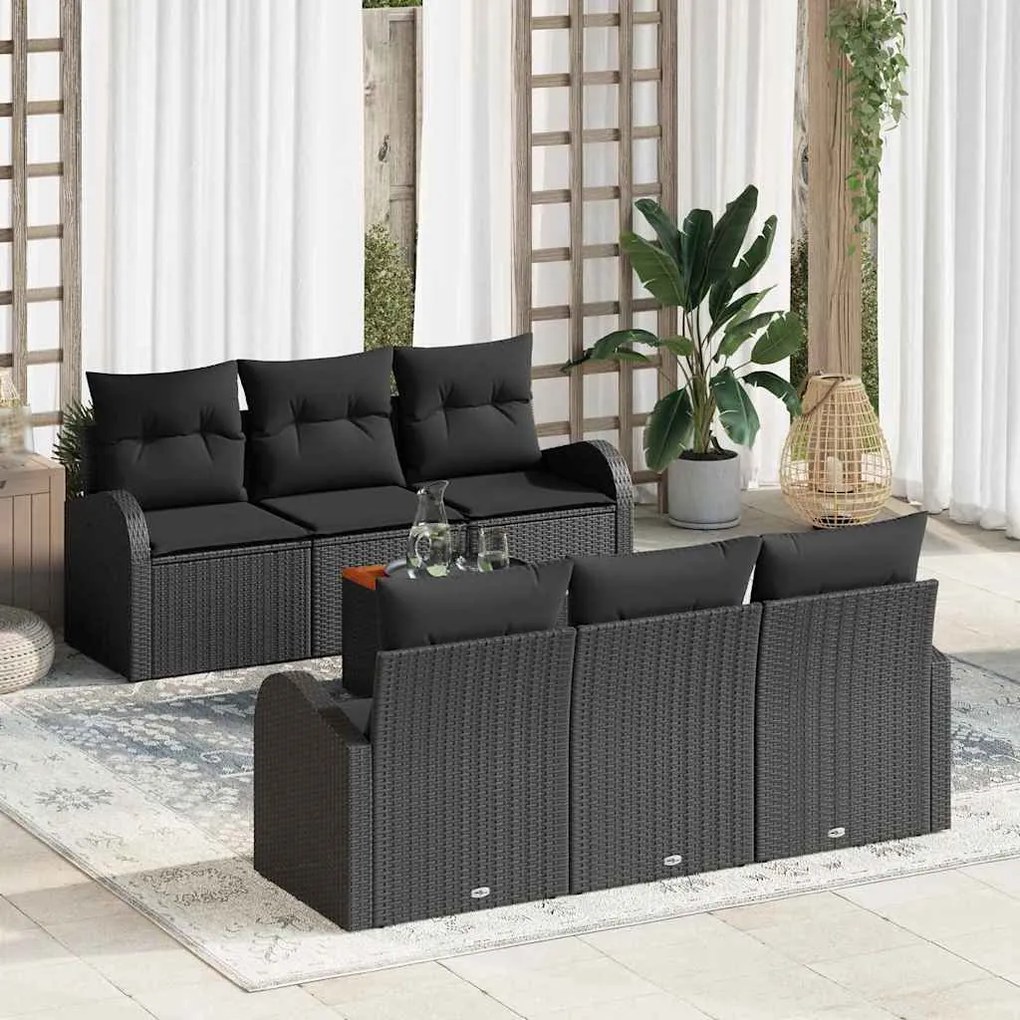vidaXL Σετ Καναπέ Κήπου 7 pcs Μαύρο Πολυ ράταν