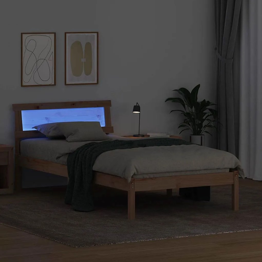 vidaXL Σκελετός Κρεβατιού Καφέ 90 x 190 cm Μασίφ ξύλο πεύκου