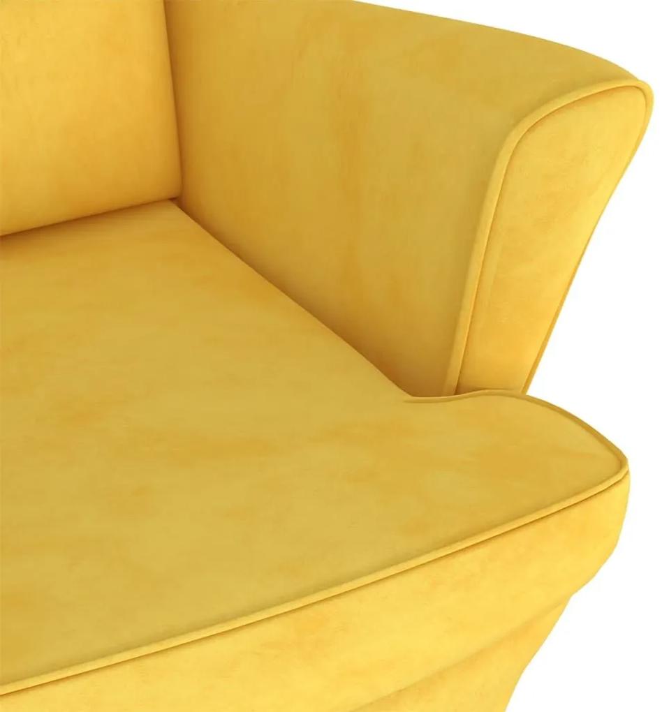 Πολυθρόνα Μουσταρδί Κίτρινη Βελούδινη με Σκαμπό - Κίτρινο
