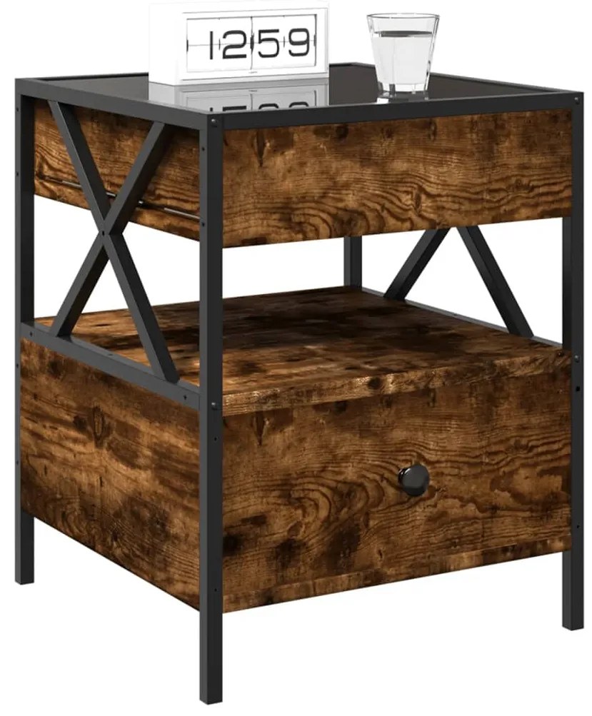 vidaXL Κομοδίνο Άπειρο Φως LED Καπνιστή Δρυς 40x40x51 εκ.