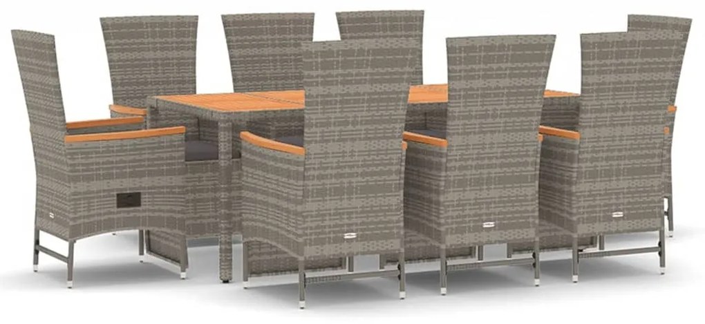 vidaXL Σετ Τραπεζαρίας Κήπου 9 τεμ. Γκρι Συνθ. Ρατάν με Μαξιλάρια