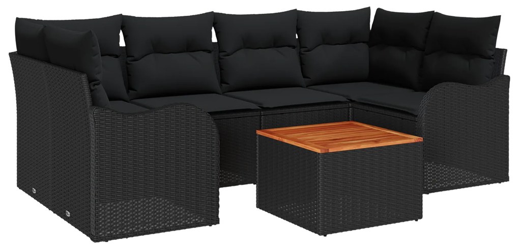 vidaXL Σετ καναπέ κήπου 7 pcs Μαύρο Κανονικό Ρατάν και ξύλο