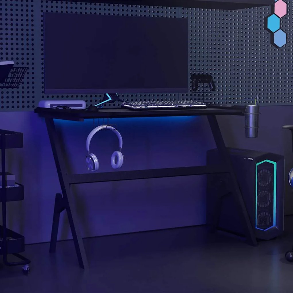 vidaXL Γραφείο Gaming με LED Μαύρο 110 x 60 x 75 εκ. σε Σχήμα Υ