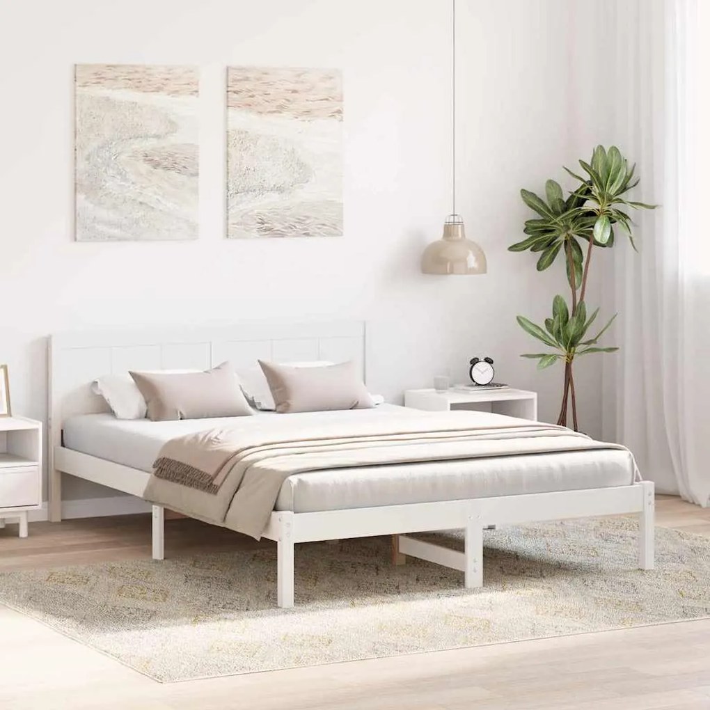 vidaXL Σκελετός Κρεβατιού Λευκό 140 x 200 cm Μασίφ ξύλο πεύκου