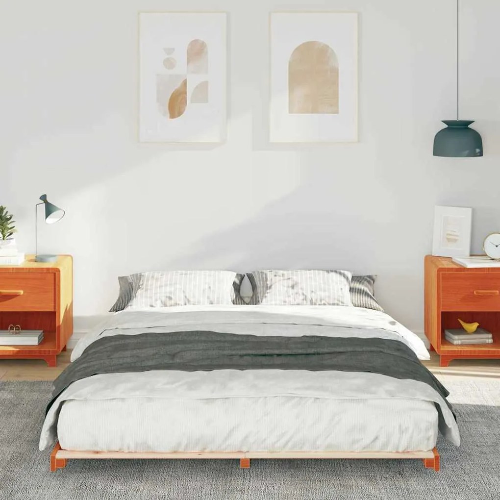 vidaXL Κρεβάτι δαπέδου Καφέ κεριού 160 x 200 cm Μασίφ ξύλο πεύκου