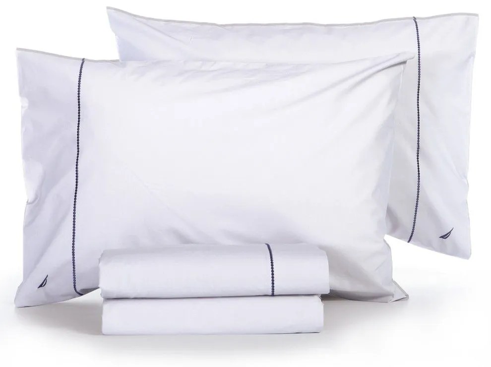 Σεντόνια Nau Wave Solid (Σετ 4τμχ) White Nautica Υπέρδιπλo 240x270cm 100% Βαμβάκι