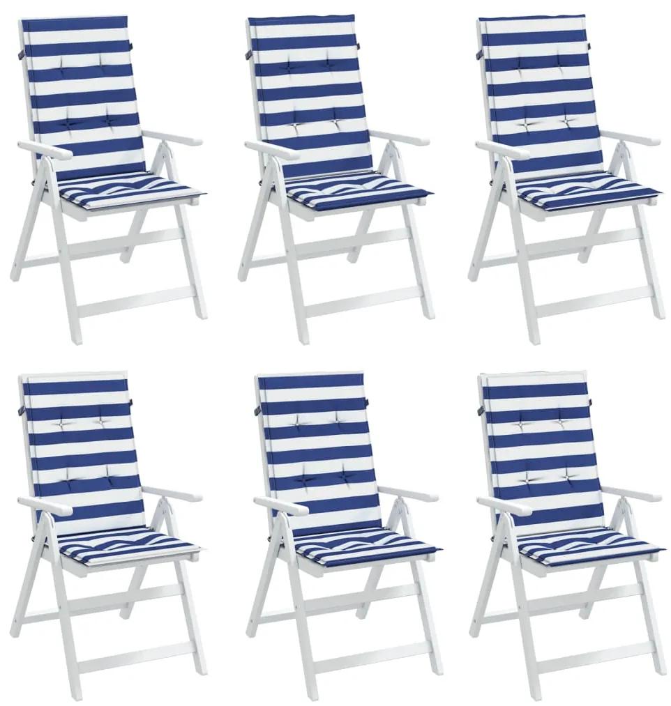 vidaXL Μαξιλάρια Καρέκλας με Ψηλή Πλάτη 6 τεμ. Μπλε/Λευκά Ριγέ Ύφασμα