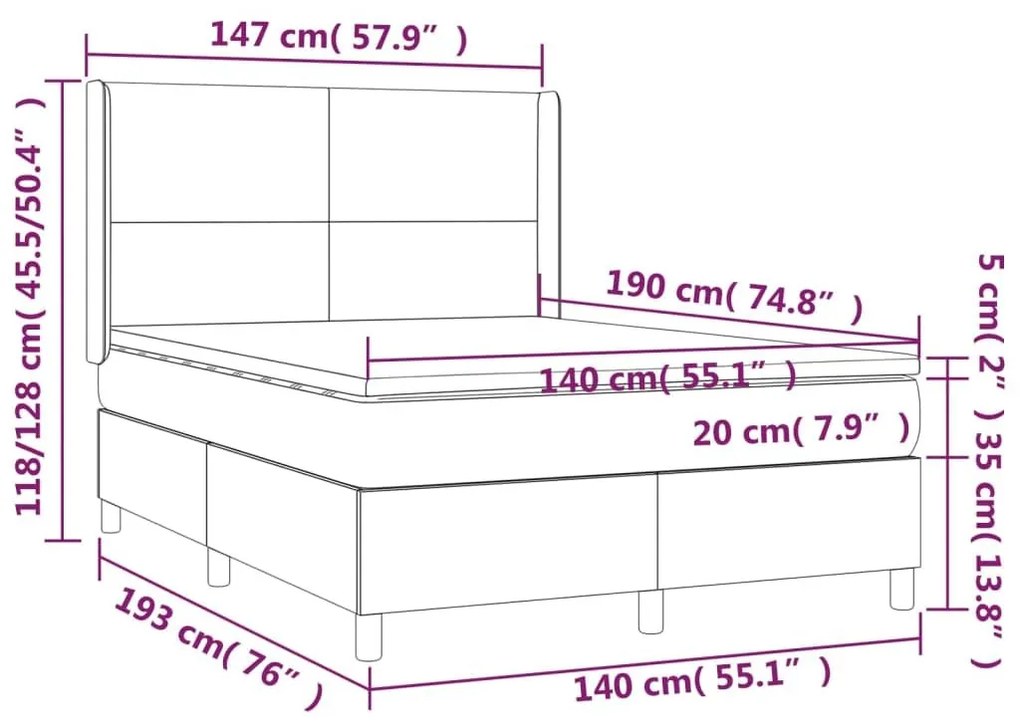 Κρεβάτι Boxspring με Στρώμα &amp; LED Σκ.Γκρι 140x190εκ. Υφασμάτινο - Γκρι