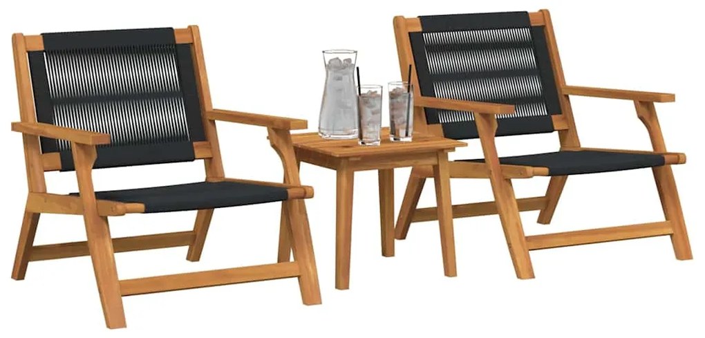 vidaXL Κήπου Καρέκλες με Τραπέζι 3 pcs Μαύρο Στερεό Ξύλο Ακακίας