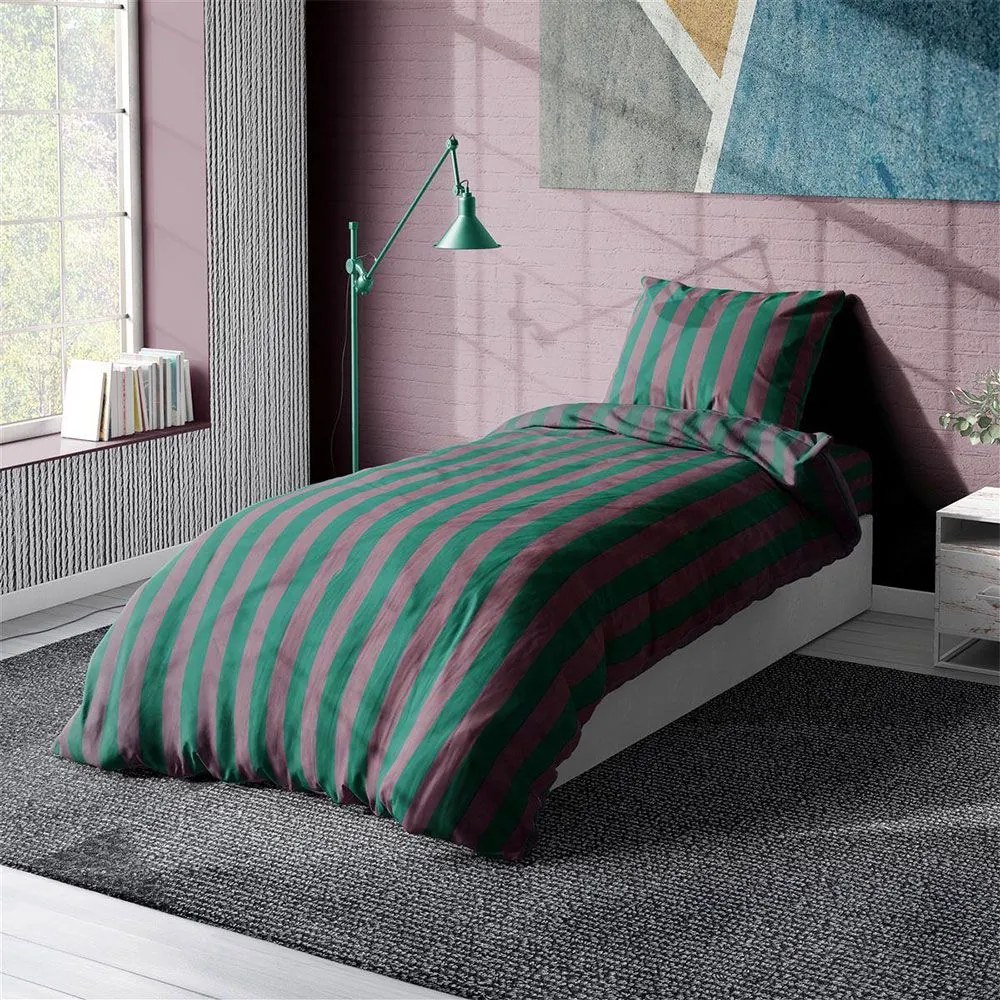 Σεντόνια Stripes 156 (Σετ 3τμχ) Green-Antique Pink DimCol Μονό 160x240cm 100% Cotton