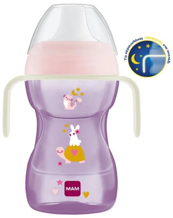Ποτηράκι Με Χερούλια Fun to Drink Cup Night 463G 270ml 8+ Μηνών Pink Mam 270ml Plastic
