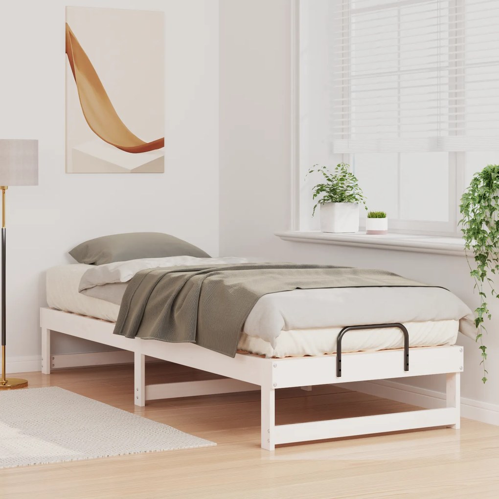 vidaXL Κρεβάτι με λαβές μεταφοράς Λευκό 80 x 200 cm Μασίφ ξύλο πεύκου