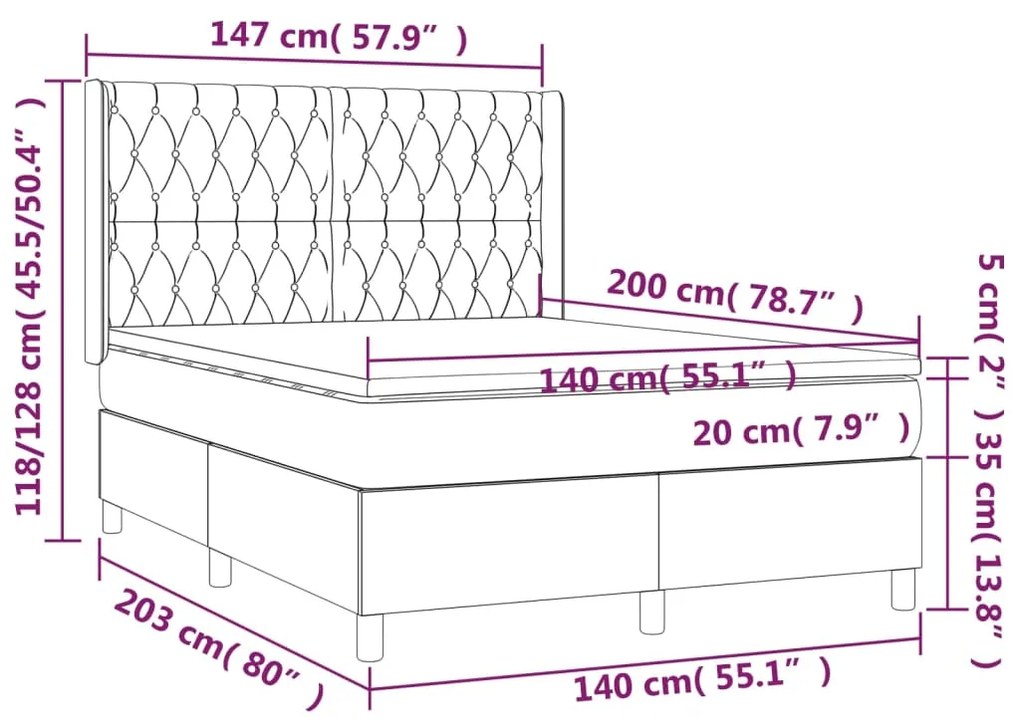 ΚΡΕΒΑΤΙ BOXSPRING ΜΕ ΣΤΡΩΜΑ &amp; LED ΑΝ.ΓΚΡΙ 140X200 ΕΚ. ΒΕΛΟΥΔΙΝΟ 3139745