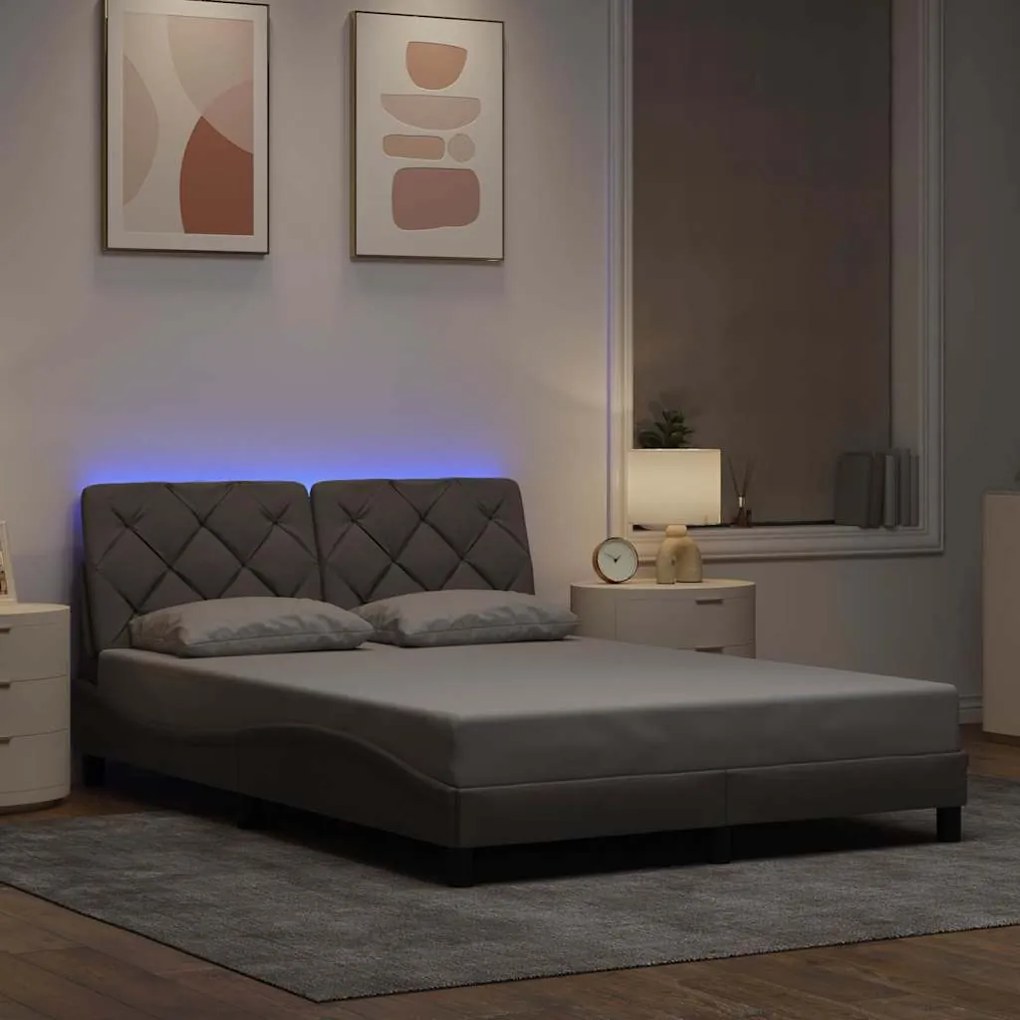 vidaXL Πλαίσιο κρεβατιού με LED χωρίς στρώμα Taupe 140x190 cm Ύφασμα