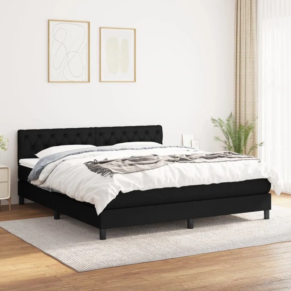 Κρεβάτι Boxspring με Στρώμα Μαύρο 160x200 εκ. Υφασμάτινο - Μαύρο