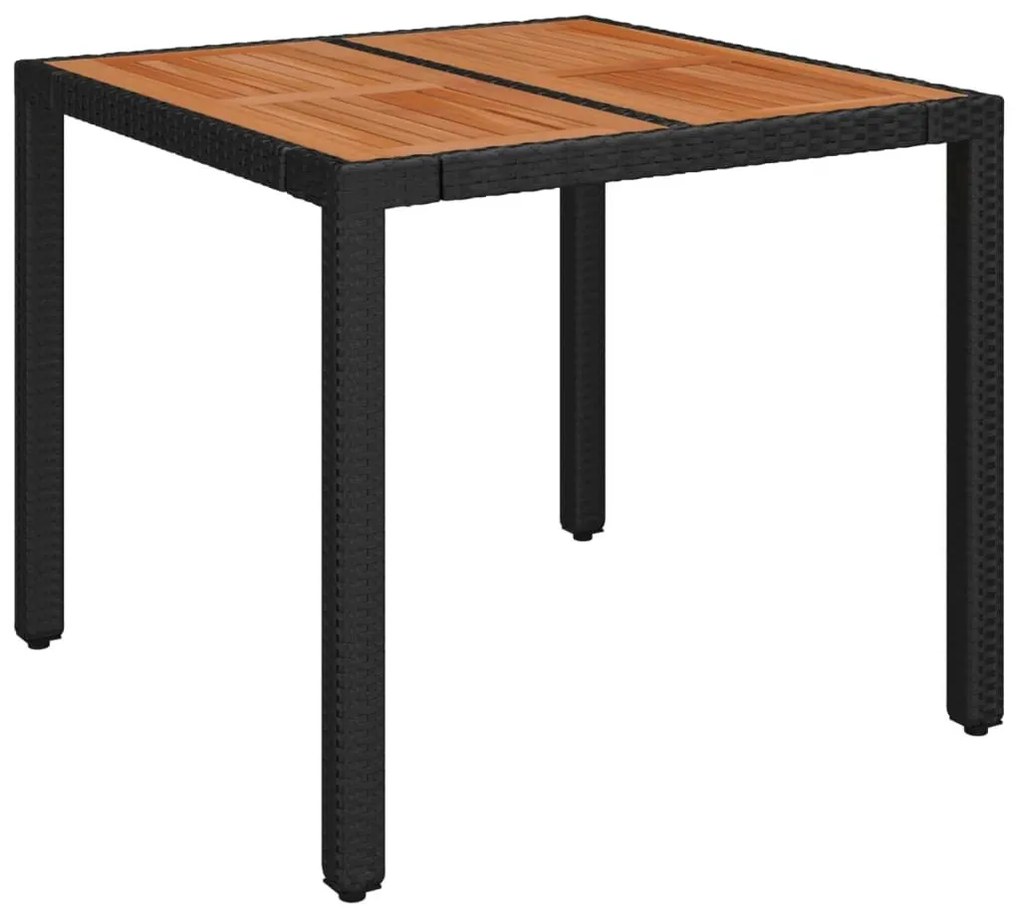 Τραπέζι Κήπου με Ξύλινη Επιφάνεια Μαύρο 90x90x75 εκ Συνθ. Ρατάν - Μαύρο