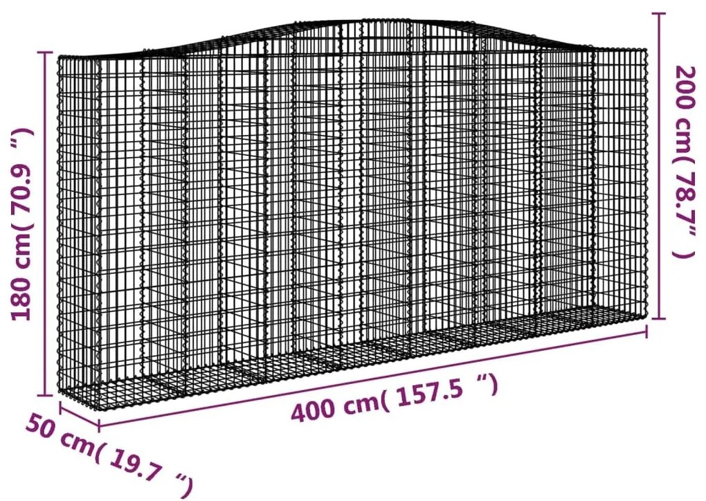 Συρματοκιβώτια Τοξωτά 20 τεμ. 400x50x180/200 εκ. Γαλβαν. Σίδερο - Ασήμι