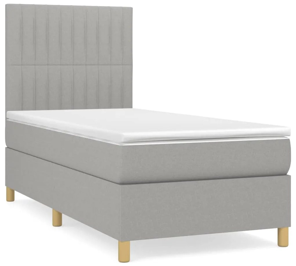 Κρεβάτι Boxspring με Στρώμα Ανοιχτό Γκρι 100x200 εκ. Υφασμάτινο - Γκρι