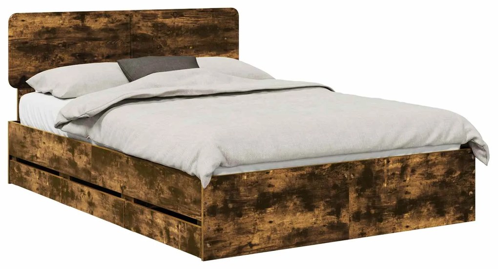 vidaXL Σκελετός Κρεβατιού Καπνιστό Δρύς 160 x 200 cm Μηχανήματος Ξύλο