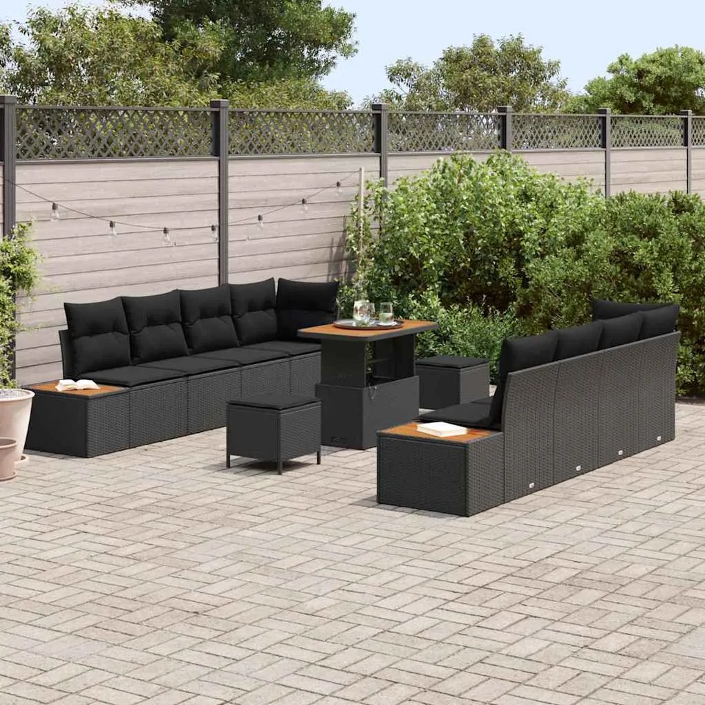 vidaXL Σετ Καναπέ Κήπου με μαξιλάρι 11 pcs Μαύρο 90 x 55 x 71 cm