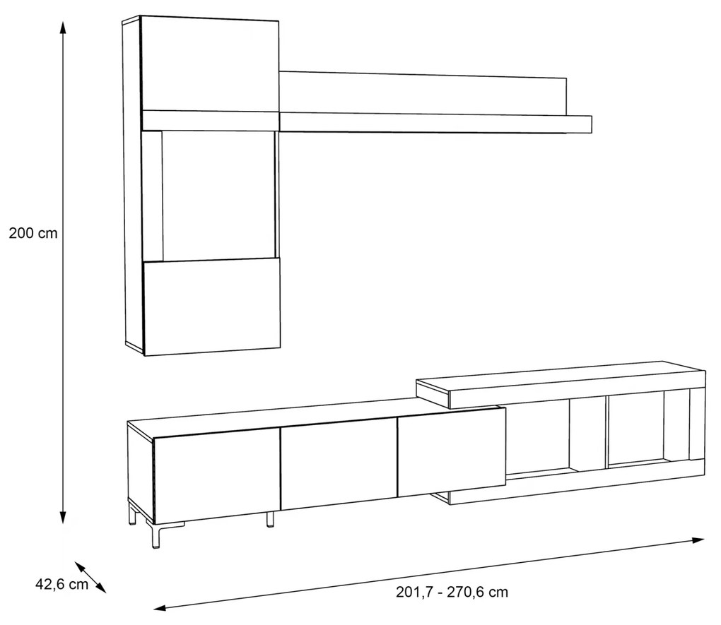 ΣΥΝΘΕΣΗ ΤΗΛΕΟΡΑΣΗΣ BARETT HM9022 ΔΡΥΣ ΓΚΡΙ CEMENT 201,7-270,6x42,6x200Υ εκ. STK - 0521087stk