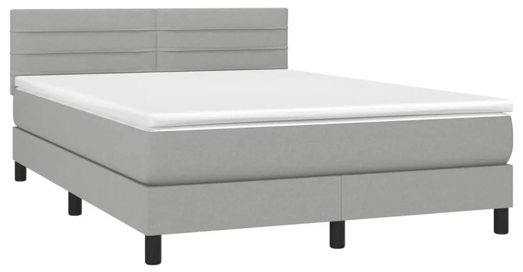 vidaXL Κρεβάτι Boxspring με Στρώμα & LED Αν.Γκρι 140x190εκ. Υφασμάτινο