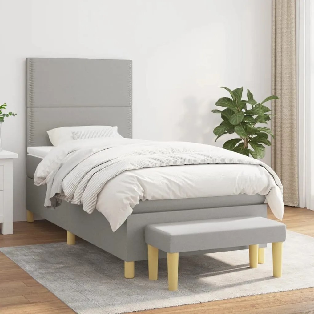 Κρεβάτι Boxspring με Στρώμα Ανοιχτό Γκρι 90x190 εκ. Υφασμάτινο - Γκρι