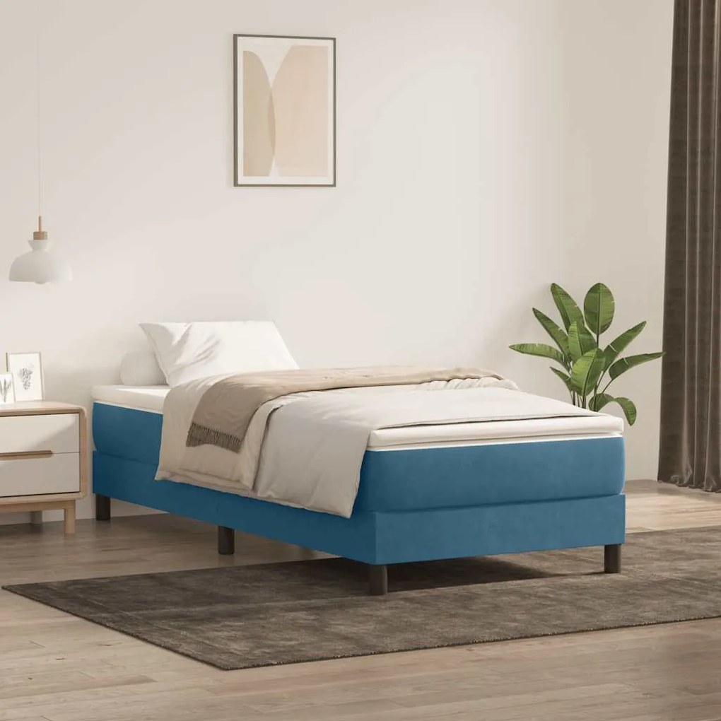 Box Spring κρεβάτι χωρίς στρώμα σκούρο μπλε 100x220cm Βελούδινο