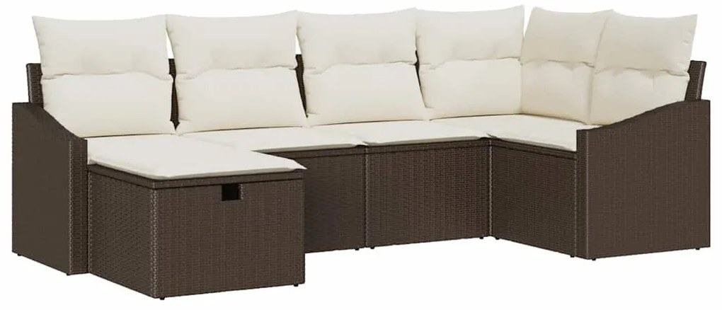 vidaXL Σετ Καναπέ Κήπου 6 pcs Καφέ, Κρέμα Πολυ rattan, βαμμένο ατσάλι