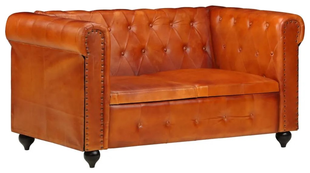 vidaXL Καναπές Διθέσιος Chesterfield Ταμπά από Γνήσιο Δέρμα