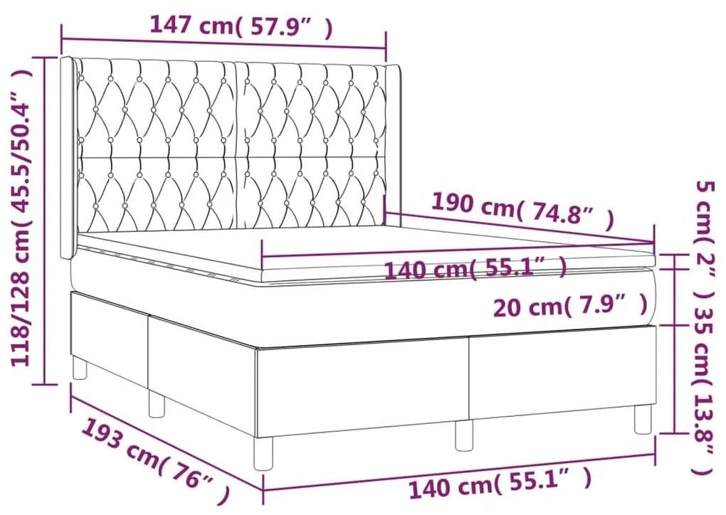 Κρεβάτι Boxspring με Στρώμα Ανοιχτό Γκρι 140x190 εκ. Υφασμάτινο - Γκρι