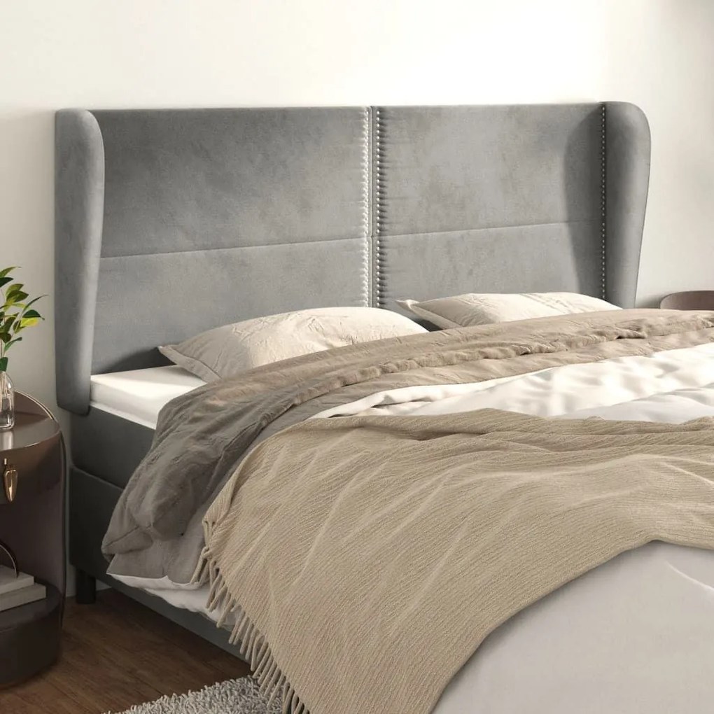 Κεφαλάρι με Πτερύγια Ανοιχτό Γκρι 163x23x118/128 εκ. Βελούδινο 3117870