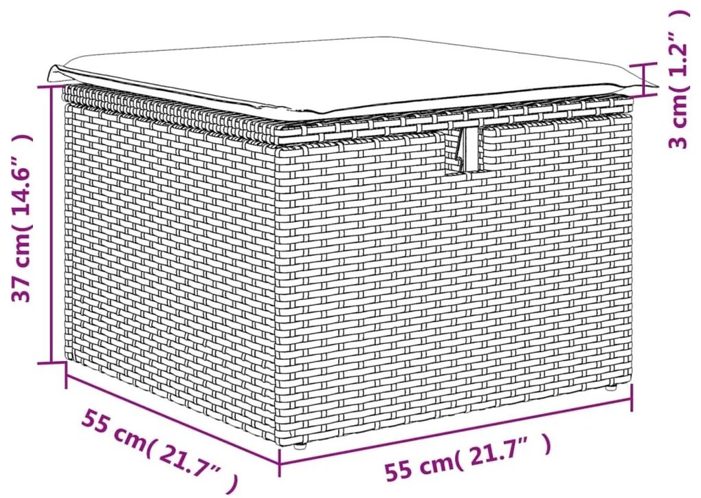 Υποπόδιο Κήπου Μπεζ 55x55x37 εκ. Συνθετικό Ρατάν με Μαξιλάρι - Μπεζ