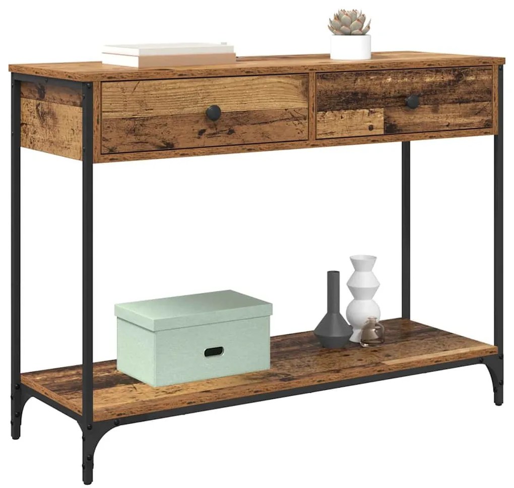 vidaXL Τραπέζι κονσόλας με συρτάρι Παλιό Ξύλο 100 x 34,5 x 75 εκ.