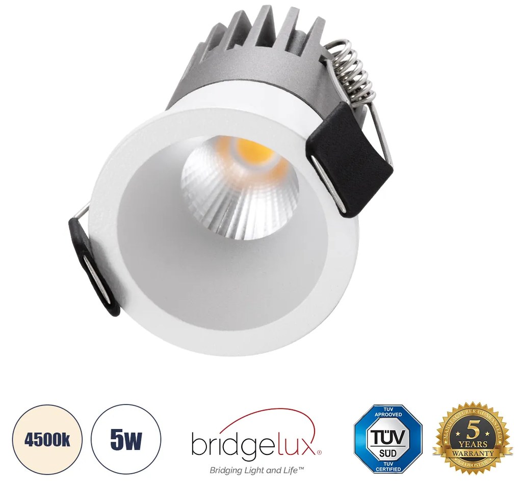 GloboStar® MICRO-S 60236 Χωνευτό LED Spot Downlight TrimLess Φ4cm 5W 650lm 38° AC 220-240V IP20 Φ4 x Υ5.9cm - Στρόγγυλο - Λευκό - Φυσικό Λευκό 4500K - Bridgelux COB - 5 Years Warranty