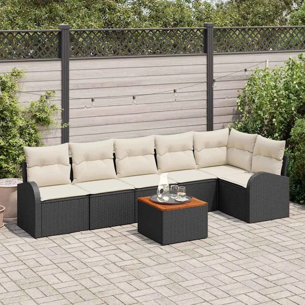 vidaXL Σετ Καναπέ Κήπου 7 pcs Μαύρο Πολυ ράταν