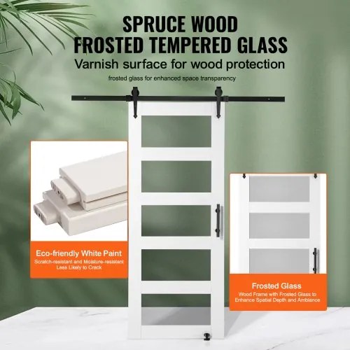 VEVOR Barn Door and Hardware Kit 30" x 84" Wood and Glass Sliding Barn Door Kit