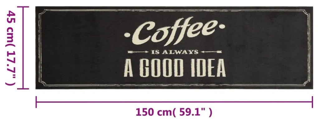 Χαλί Κουζίνας Πλενόμενο Επιγραφή Coffee 45x150 εκ. Βελούδο - Μαύρο